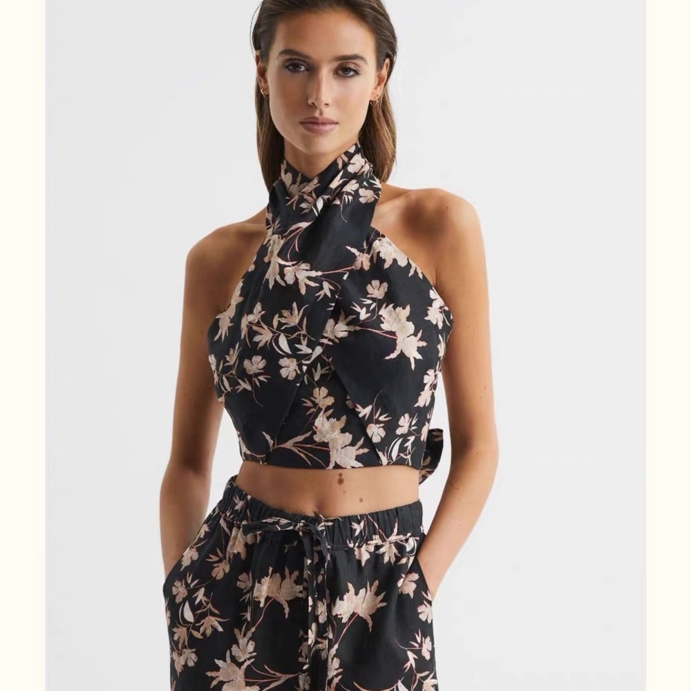 Reiss floral linen halter top